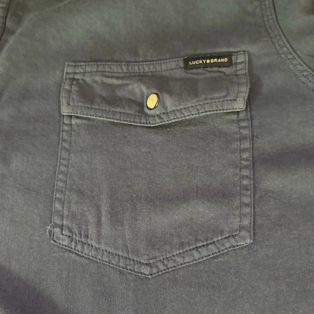 Lucky Brand Snap Front Western Utility Shirt Blue Long Sleeve Mens Size XL - Picture 4 of 13